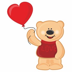 Vector illustration card cute teddy bear with the red heart