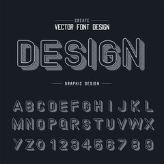 Font and alphabet vector, Line shadow typeface letter and number design, Graphic text on background