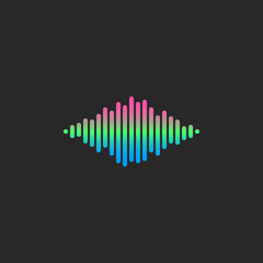Sound wave dj logo gradient equalizer lines, voice rhythm audio icon