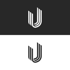 Letter U logo isometric shape, creative symbol UUU initials monogram, overlapping lines smooth form © Sergii Syzonenko
