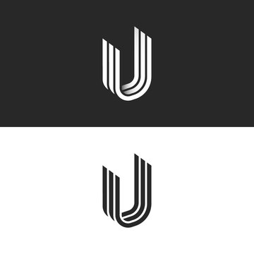 Letter U logo isometric shape, creative symbol UUU initials monogram, overlapping lines smooth form