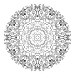 Black mandala on white backgraund. Isolated hand drawn circle ornament