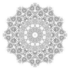 Black mandala on white backgraund. Isolated hand drawn circle ornament
