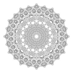 Black mandala on white backgraund. Isolated hand drawn circle ornament