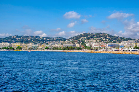 Panoramic view of Beach in Cannes, Cote dAzur, French, Riviera, South of France, Europe