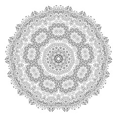 Black mandala on white backgraund. Isolated hand drawn circle ornament