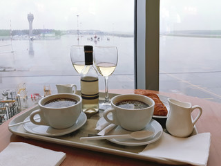 Still life with coffee and wine.