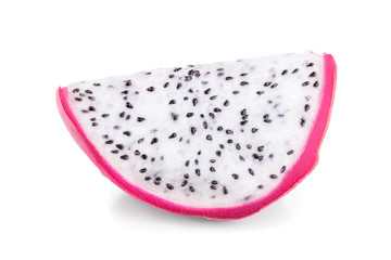 slice of Ripe Dragon fruit, Pitaya or Pitahaya isolated on white background, fruit healthy concept