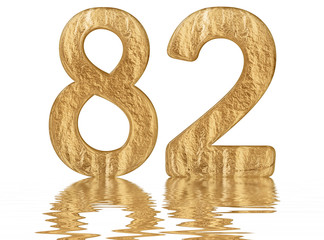 Numeral 82, eighty two, reflected on the water surface, isolated on  white, 3d render