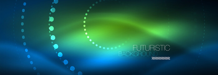 Glowing neon circle line dots, round line design, abstract style on black background. Neon abstract round circles Magic neon lights and glowing dots