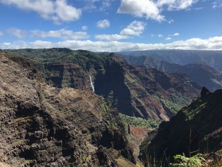 Waimea Canyon landscape with waterfall in view