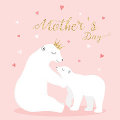 cute polar bears vector. mother and baby polar bears.
