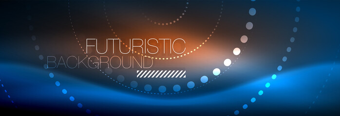 Glowing neon circle line dots, round line design, abstract style on black background. Neon abstract round circles Magic neon lights and glowing dots