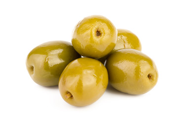 Green olives isolated on a white background