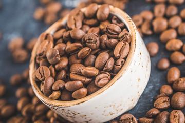 Roasted coffee beans. Toned photo