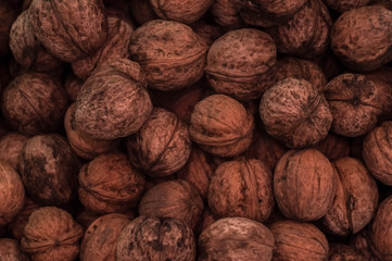 a mountain of nuts shot from above