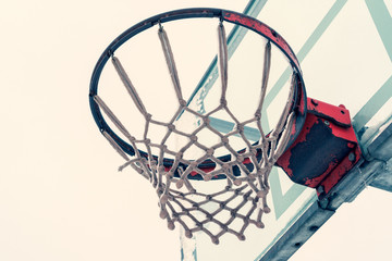 Basketball ring and board with white net