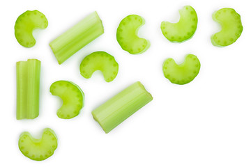 fresh celery isolated on white background with copy space for your text.Top view. Flat lay
