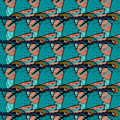 Seamless tropical pattern in coral banana palm leaves. Tropical background for textile, wallpaper, pattern fills, covers, surface, print, wrap, scrapbooking.