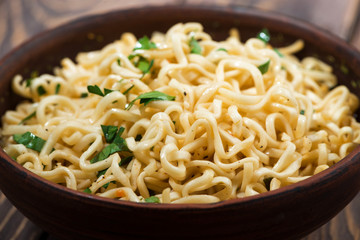 bowl of traditional Chinese noodles, closeup
