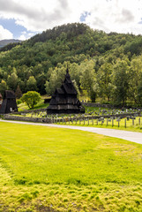Fototapeta na wymiar Ancient pagan wood churches in Kaupanger. Kaupanger is a town in the province of Sogn og Fjordane in the region of Vestlandet, Norway
