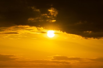 Panorama of Golden sky and clouds with sun natre background sunrise or sunset scene