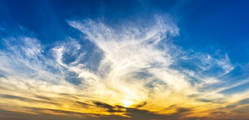 Fototapeta na wymiar Panorama silky clouds on morning twilight sky nature background