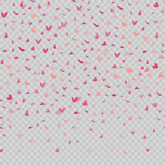 Falling red hearts on transparent background. Vector.
