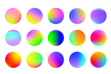 Set of round Vector Gradient. Multicolor Sphere. Modern abstract background texture. Template for design. Isolated  objects.