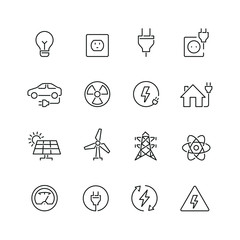 Energy and electricity related icons: thin vector icon set, black and white kit © Mykola