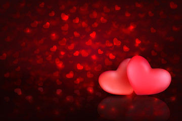 Valentines or Mothers day bokeh background with two hearts