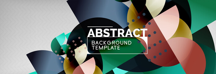 Circle vector abstract geometric background, color round shapes composition on grey