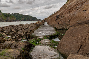 A cloudy day on the Bristol channel coast in Combe Martin, North Devon, England, UK