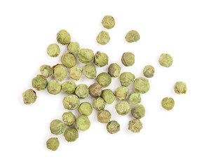 dried green peppercorns isolated on white background. Top view. Flat lay