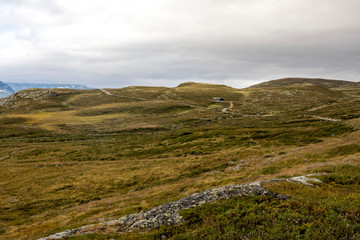 Mountains in the interior of southern Norway on a cloudy day.