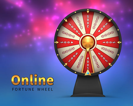 Fortune Wheel Background. Lucky Money Risk Game. Spinning Fortune Wheels Casino Lottery Gambling Vector Banner