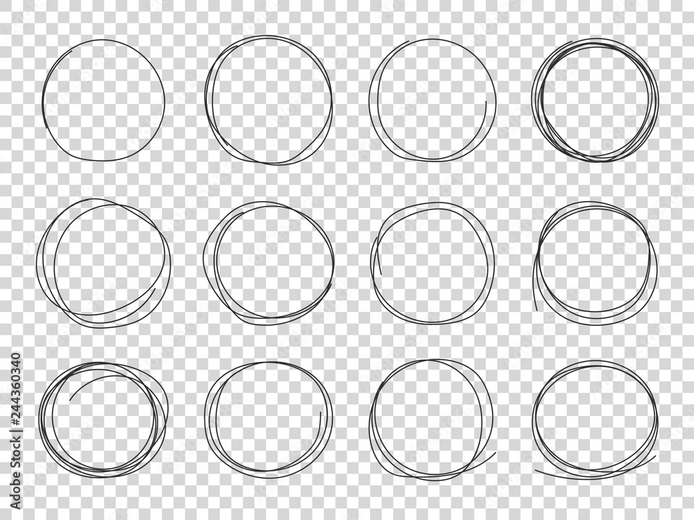 Poster sketch circles. hand drawn circled frames. circular scribble doodle black pencil stroke vector isola