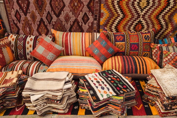 Traditional turkish textile on Egyptian bazaar in Istanbul
