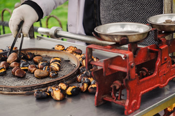 Seller of grilled chestnuts on the street of Istanbul.