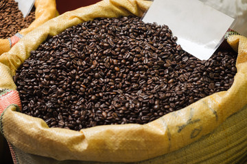 Freshly roasted aromatic coffee beans Egyptian bazaar n Istanbul, Turkey