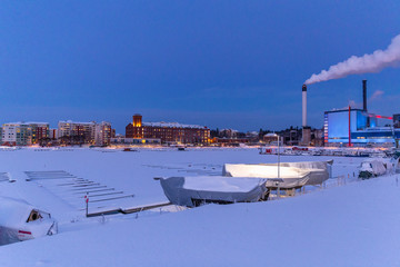 winter view at a small harbour