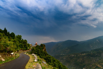 Meandering roads leading to a temple
