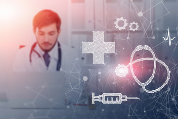 Doctor in office, medical interface