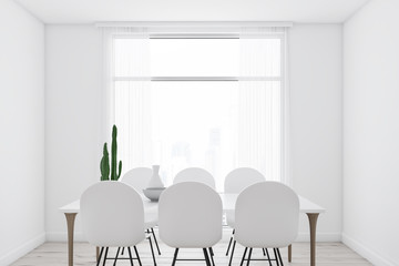 White dining room interior, white chairs