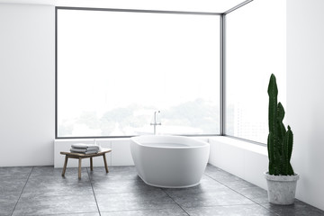 Side view of white panoramic bathroom