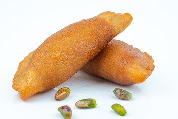 Turkish dessert tas kadayif with pistachio