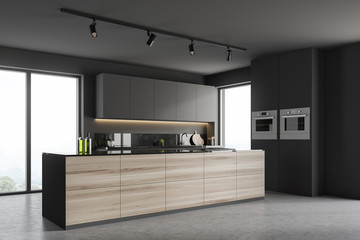 Obraz premium Gray kitchen corner with island