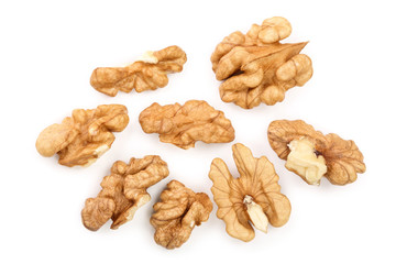 peelled Walnuts isolated on white background. Top view. Flat lay