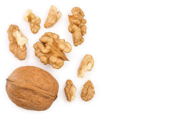 peelled Walnuts isolated on white background with copy space for your text. Top view. Flat lay