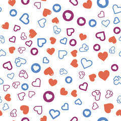 Hearts for Valentine's Day. Romantic feeling and love. Seamless vector EPS 10. Abstract geometric pattern. Multicolor Figures. Texture for print and Banner. Flat style